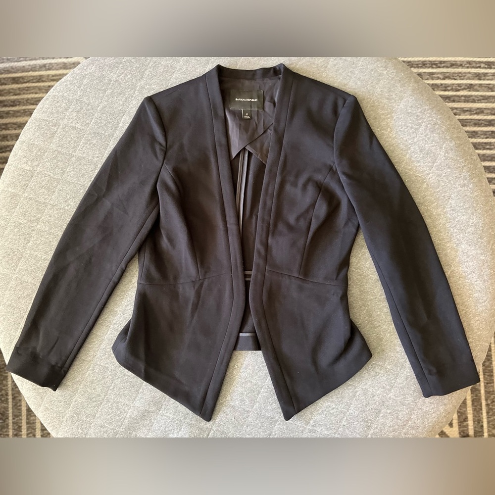 BANANA REPUBLIC Size 12 Black Open Front Black Blazer